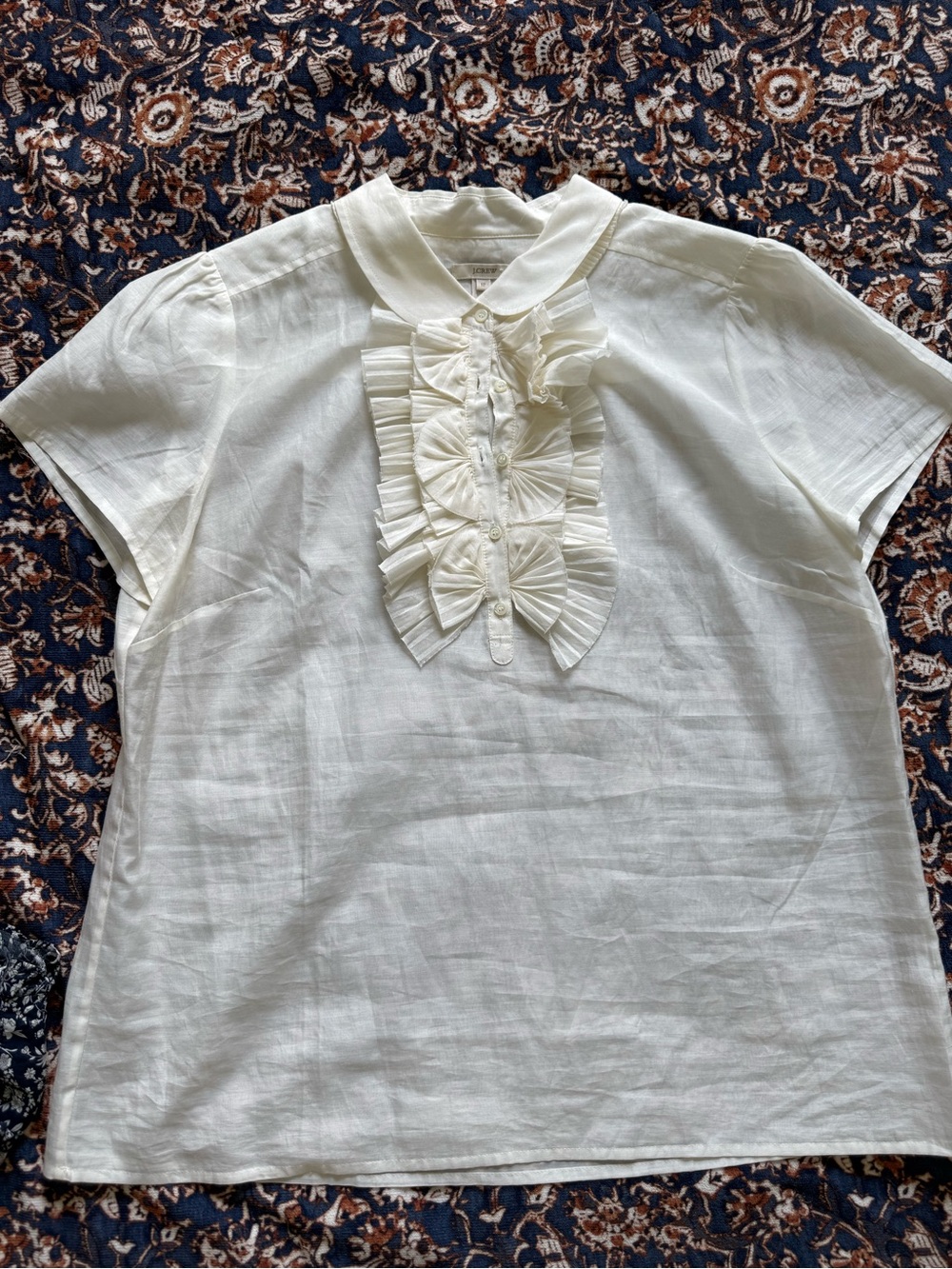 J.Crew Cream Button-Front Ruffle Blouse - Picture 2 of 6